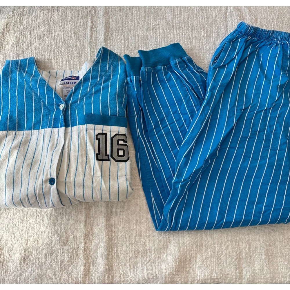 Vintage Team NFL Esleep Carolina Panthers Pajama Set Mens XL Blue Pinstripe 16
